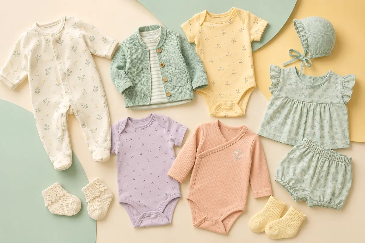 Babywear assortment including bodysuits, sleepsuits and coordinated baby sets