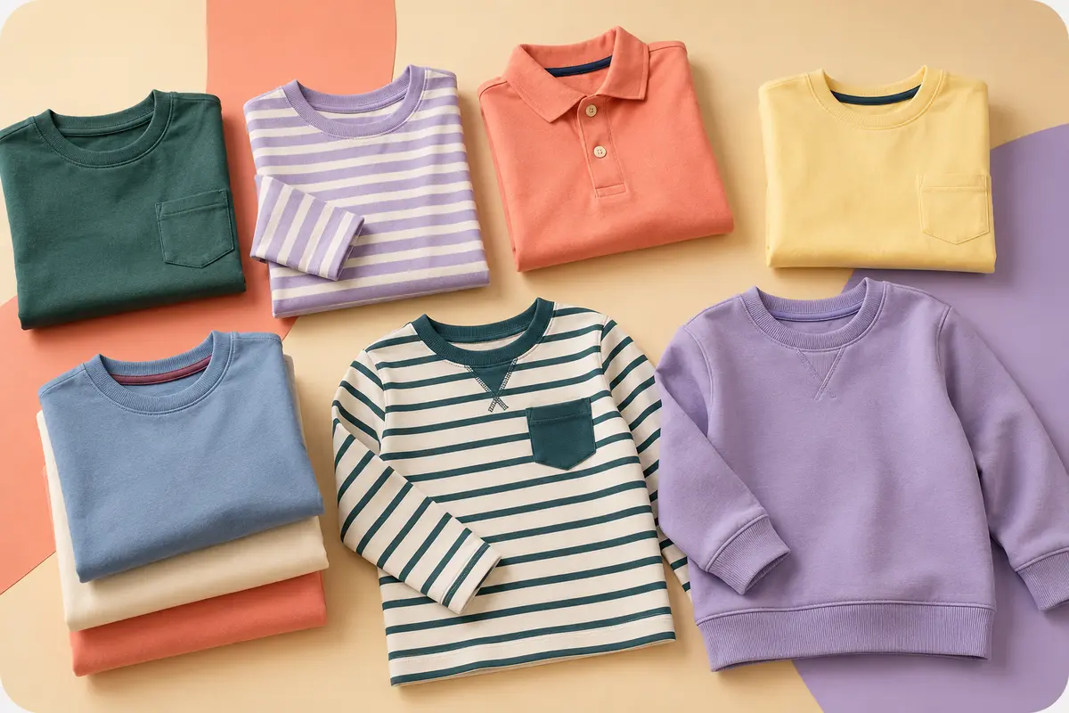 Children's tops and T-shirts in a colourful coordinated assortment