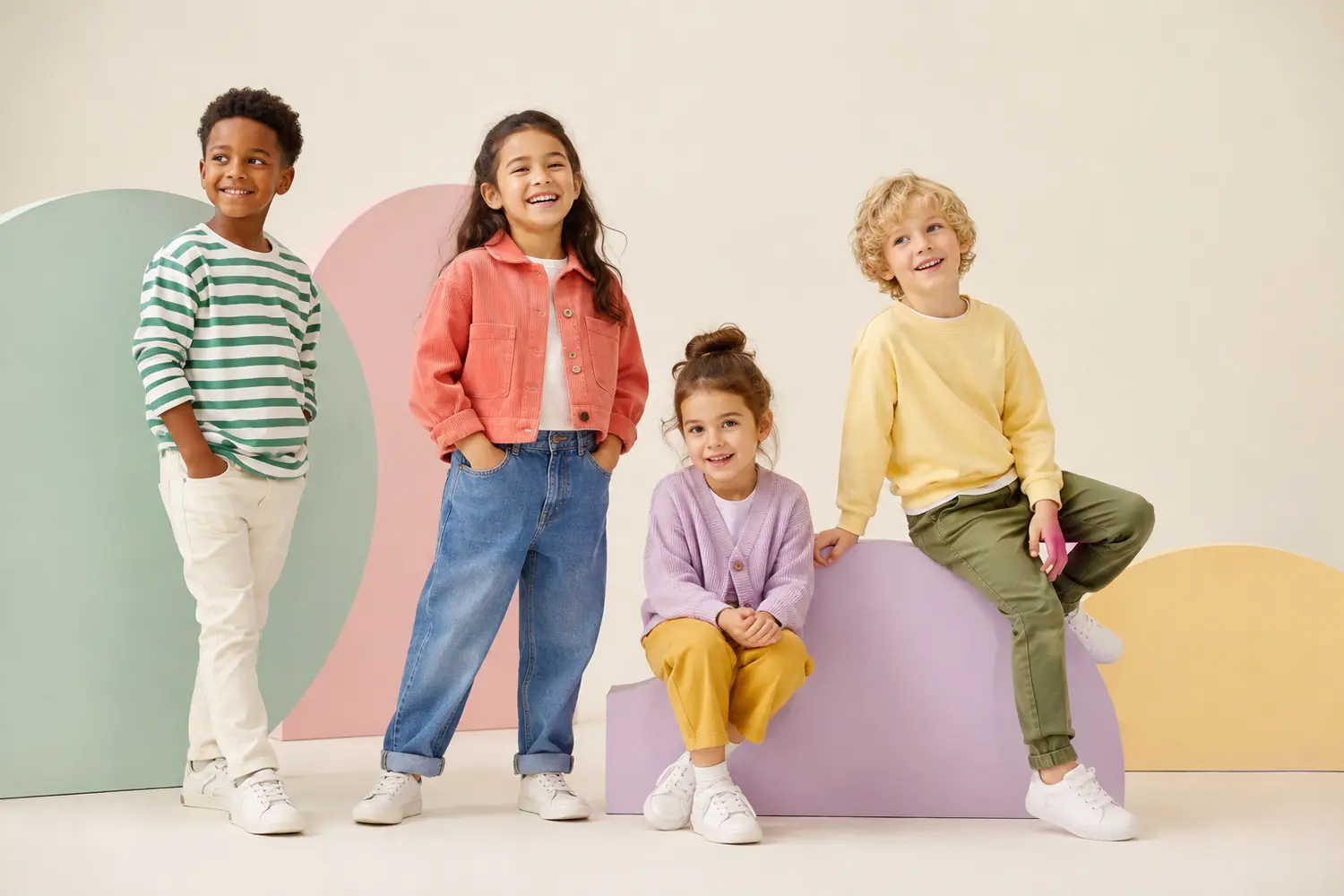 Children wearing a colourful range of modern clothing